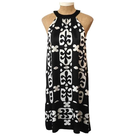 INC International Concepts Dresses & Skirts - INC Intl Concepts 100% Silk Dress SIZE 6 Black White Geo Print Halter Neck Y2K